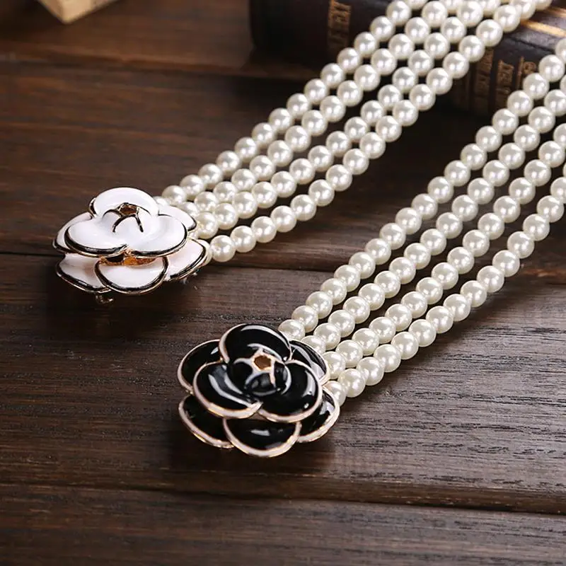 FEECOLOR эластичный пояс женские жемчужные пояса четыре ряда Beadings Пояс с цветочными