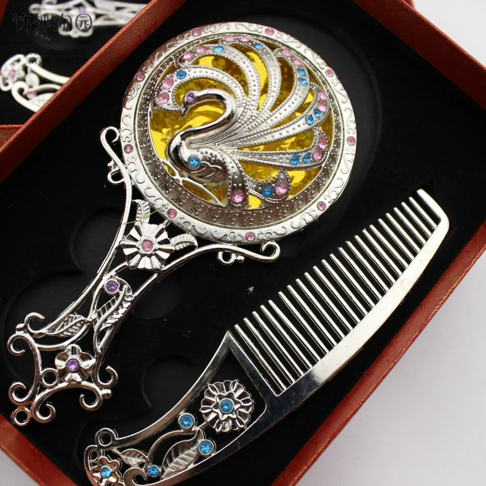 Портативное бронзовое ажурное металлическое зеркало с расческой индивидуальное