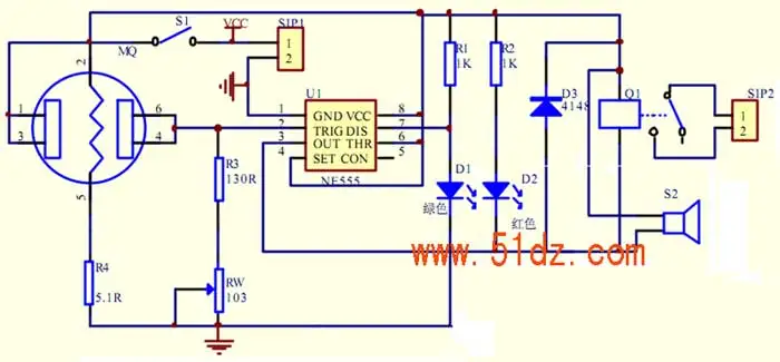 Набор электронных деталей для обнаружения и сигнализации дыма токсичных газов