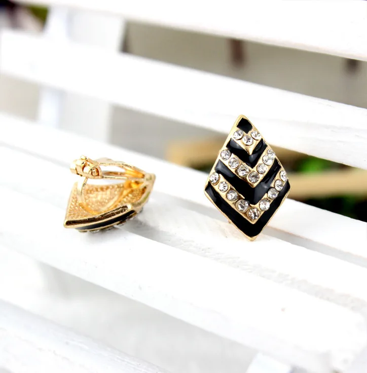Ретро Геометрические Стразы клипсы без пирсинга для ушей серьги | Украшения и