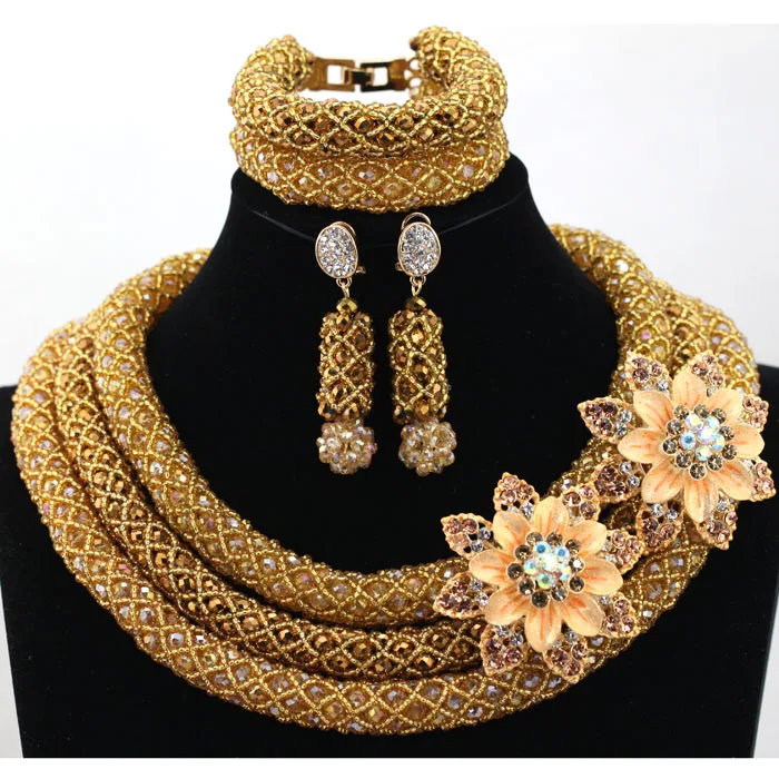 Потрясающий Золотой кофейный костюм африканские бусы ювелирный набор индийский