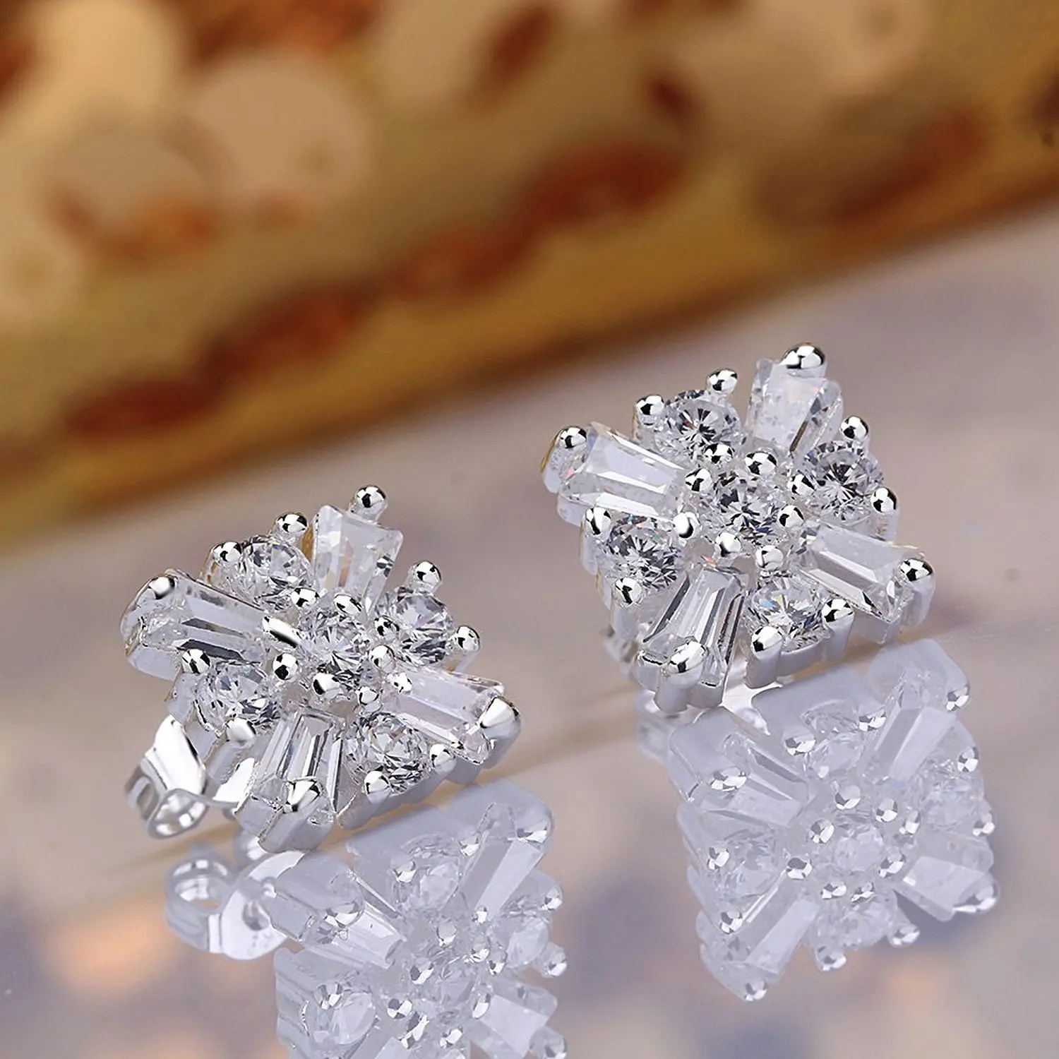 Женские серьги гвоздики из серебра 925 пробы с фианитом|snowflake earrings|fashion stud earringsstud