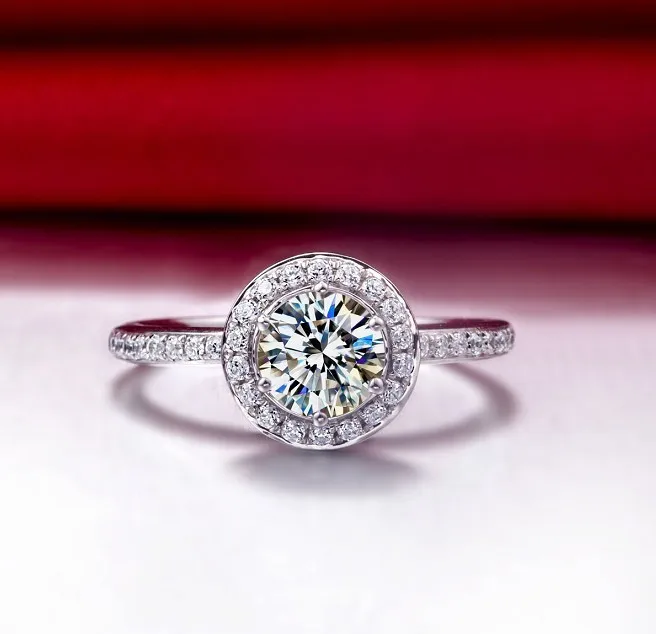 3CT Drop Shipping Brand Jewelry SONA Halo Style Diamond Ring Engagement For Women Sterling Silver Jewelry 18K White Gold Plated