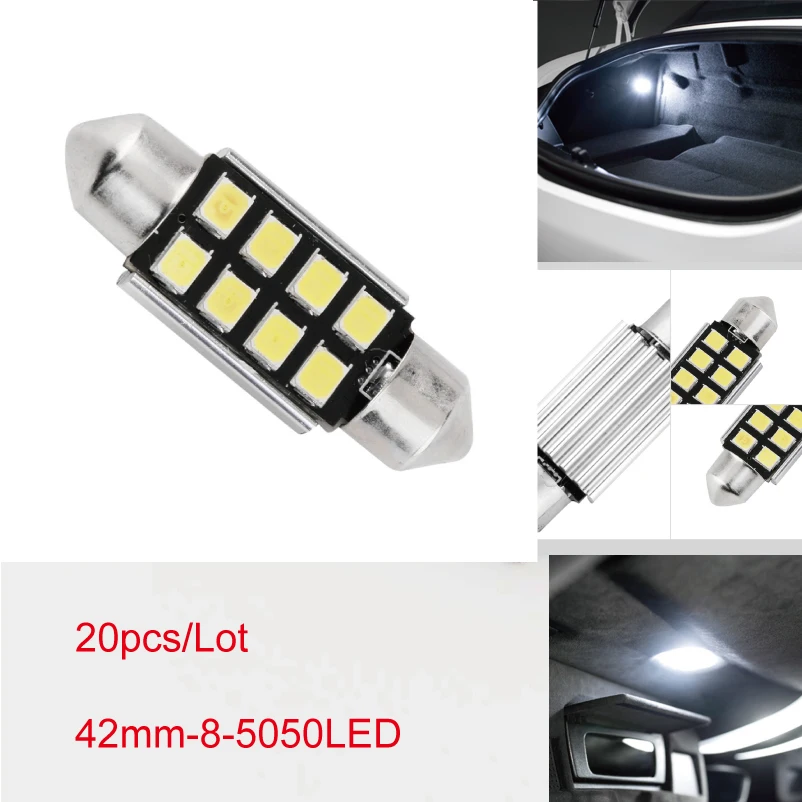 20 шт. 42 мм 5050 8SMD Экстра яркая белая микро Обычная Автомобильная гирлянда для