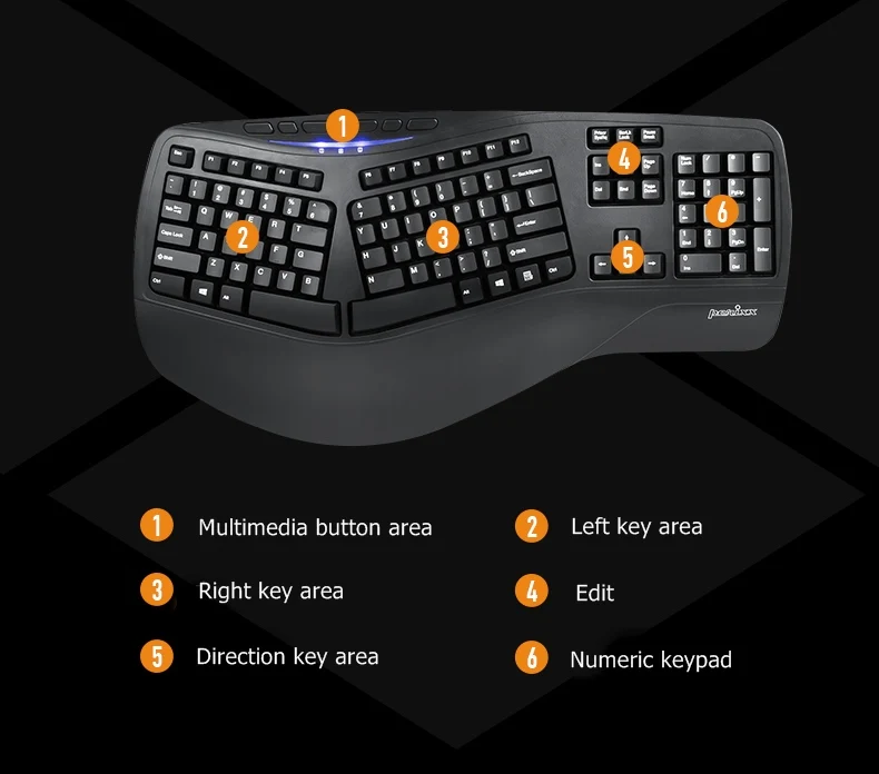 Perixx PERIBOARD-512II USB Проводная Ergonimic мультимедийная клавиатура удобный обтекаемый дизайн для игр, офиса и домашнего использования