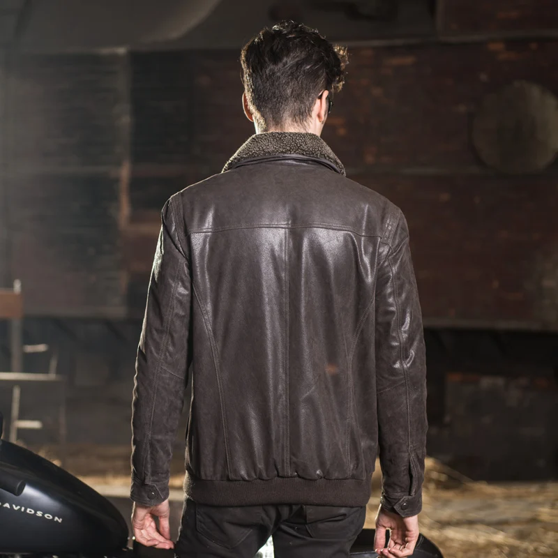 2016 мужская куртка из натуральной кожи свиной кожаная с меховым воротником хлопковые Мотоциклетные