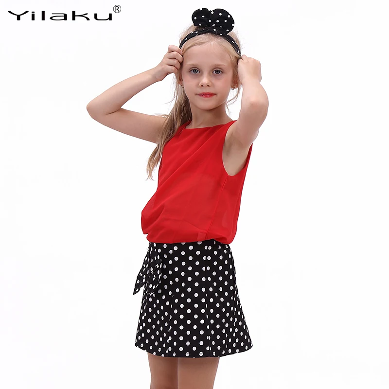 Комплект одежды Yilaku для девочек шифоновая блузка и юбка без рукавов комплект