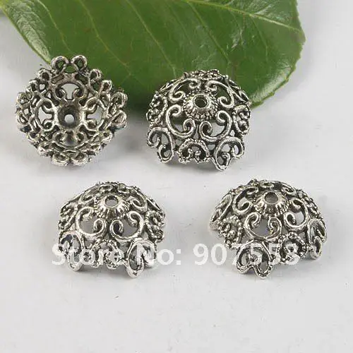 

8pcs Tibetan silver color crafted hollow flower bead caps h0453