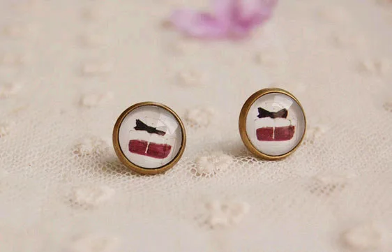 12 пар/лот смешанные Винтаж Jewelry Стекло кабошон серьги-гвоздики серьги для девочек Cherry Точки Цветы 12 мм rd0002
