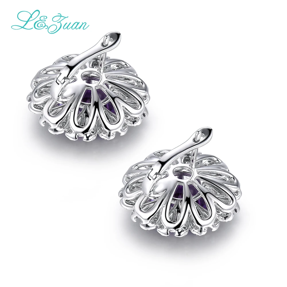 Женские серьги клипсы с натуральным аметистом I & Zuan элегантные круглые из