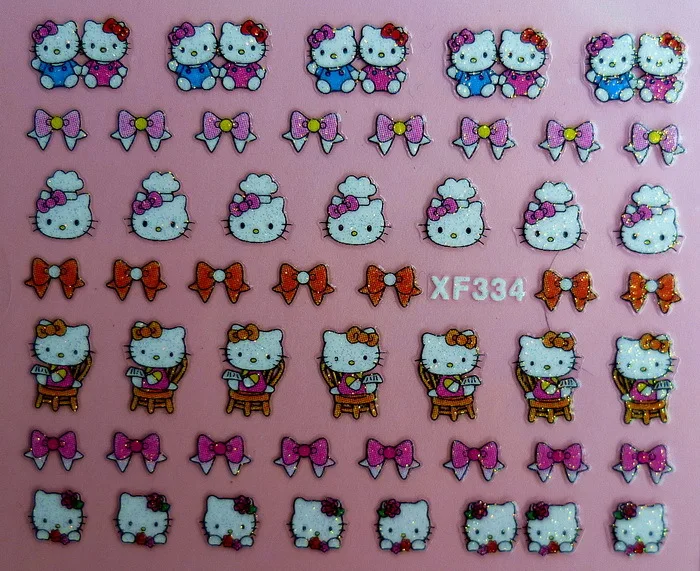Продавец фабрики 25 компл./лот можно смешивать 3D рисунок «Hello Kitty» 25 конструкции исскуство ногати наклейки с персонажами из мультфильмов украшения XF311-XF334