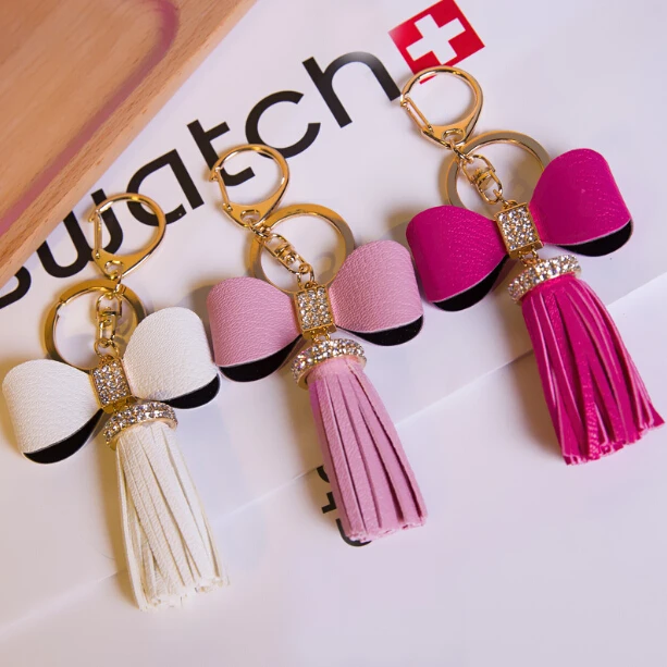 Новинка Изящные Модные Мода бант из искусственной кожи брелок с кистями для