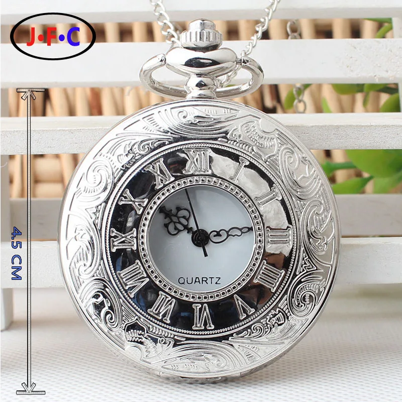 Новый двойной личности серебряные карманные часы большой полый кварцевые