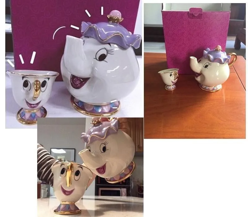 Мультфильм красота и чудовище чай горшок кружка Mrs Potts Чип чай горшок чашка сахарница Cogsworth кофе горшок прекрасный Рождественский подарок Быстрая