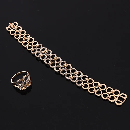 Панк Женщины Полые Круг Горный Хрусталь Браслет Серьги Кольцо Ожерелье