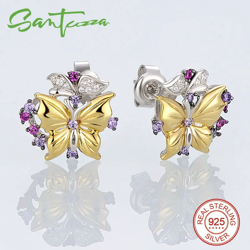 SANTUZZA серебряные серьги для женщин 925 пробы серебряные серьги-клипс Серебро 925 с камнями Кубический Цирконий brincos Ювелирные Изделия