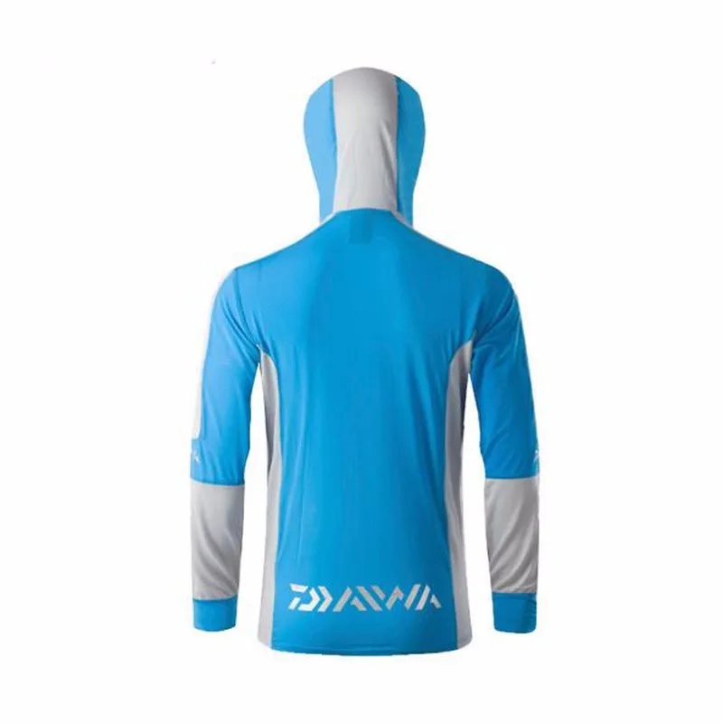 Бренд Daiwa Рыбалка Костюмы дышащая рубашка для защиты от солнца, Для мужчин Быстросохнущий купальный костюм с защитой от ультрафиолета 50+, защита от ультрафиолета, с капюшоном и длинными рукавами спортивные рубашки рыбной ловли