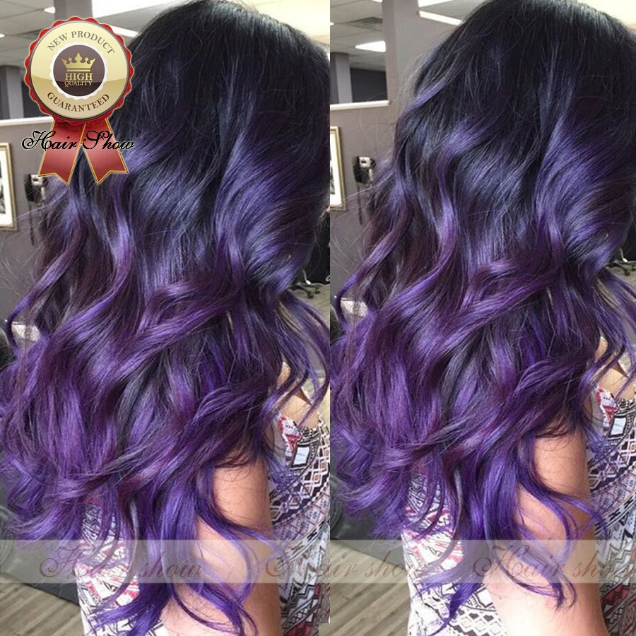 2016New стиль 1b и фиолетовый ломбер волна full lace wig кружева перед человеческих волос