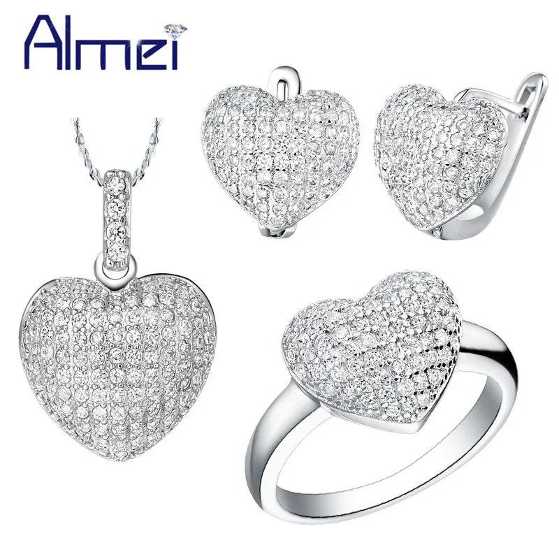 Женский комплект свадебных украшений Almei белый набор из колье сережек и кольца с