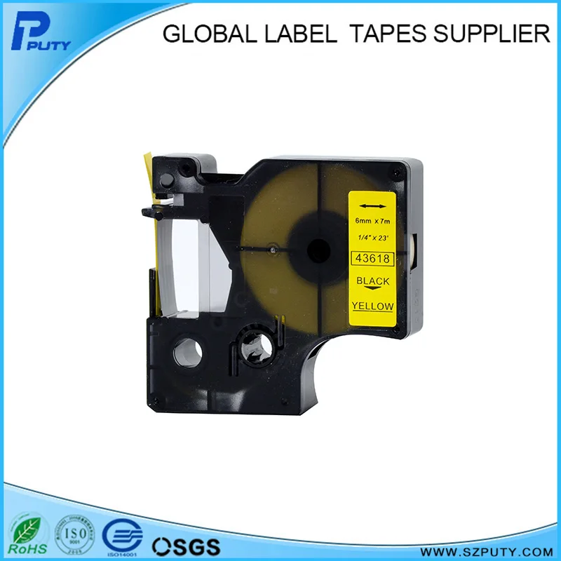 Оптовая продажа 10 шт./лот Совместимость 6 мм черный на желтый лента DYMO D1 43618 для