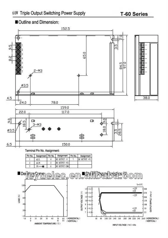 T-60C тройной выход 5 v 15 v-15 v AC к DC переключающие источники питания