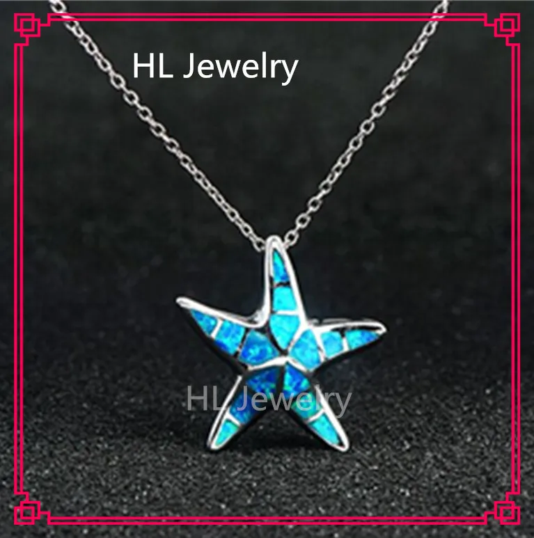 Прекрасная маленькая подвеска с голубым опалом на лето в море пятиконечной