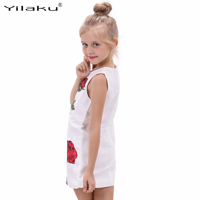 Девушки Белый Принцесса Платья Без Рукавов Дети Платье для Девочек Роуз