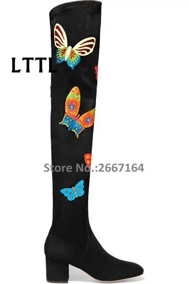 2017 Новая Взлетно-Посадочная Полоса Черный Бедро Высокие Замшевые Сапоги На