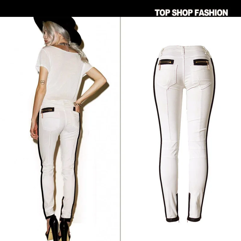 Низкая Талия Тонкий Стрейч Брюки Сращивание Кожа Сетка Вышитые для Женщин |