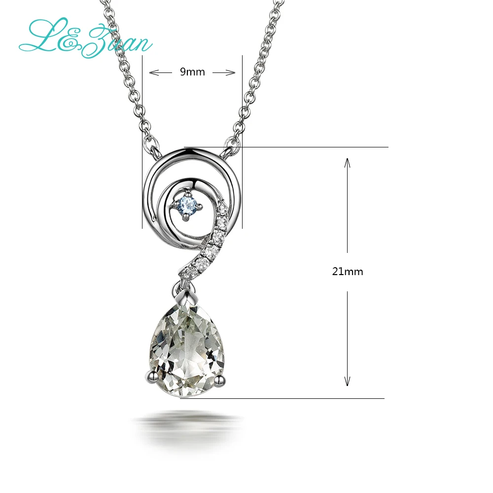 L & zuan S925 серебро Природный 1.65ct зеленый Берил Капля воды Классические Подвески