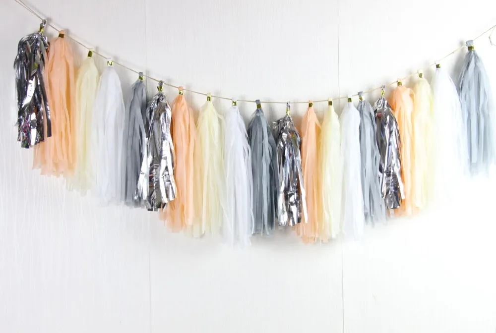 16 шт цвета слоновой кости персик серебро кисточкой баннер вечеринка Декор