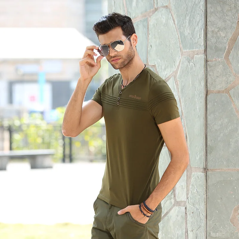 Мужская Летняя Повседневная футболка с коротким рукавом и V образным вырезом|shirt