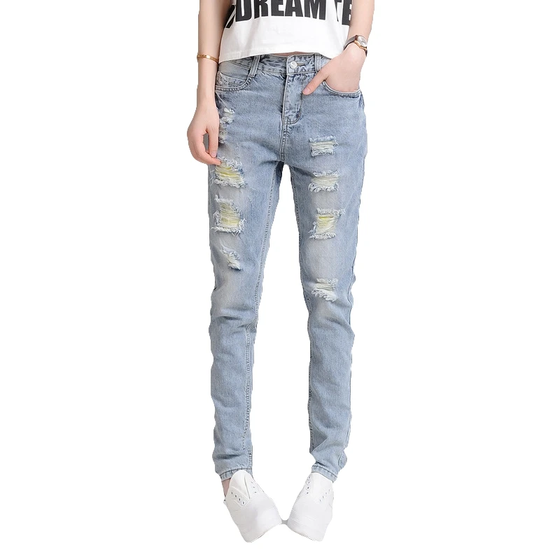 PADAUNGY Ripped Jeans Hole Ankle Length Denim Pants Vintage Jean Sobretudo Feminino Boyfriend Jeggings High Waist Torn Trousers |