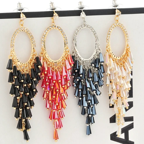 Роскошные преувеличенные богемные Кристальные Длинные бусы с кисточкой Серьги