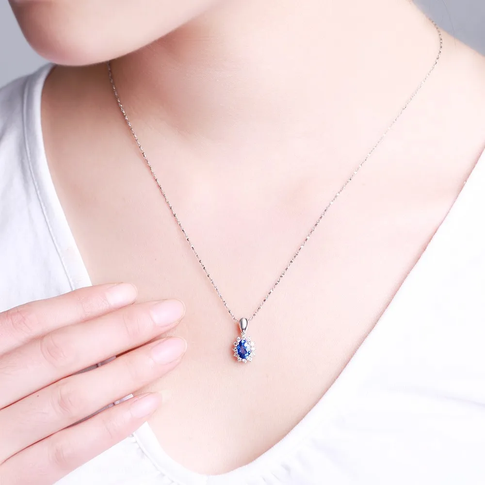 GVBORI Роскошные 0.5ct естественный голубой сапфир драгоценный камень кулон для Для женщин Свадебные Валентина подарок партии Ювелирные украшения Бриллиантовая подвеска