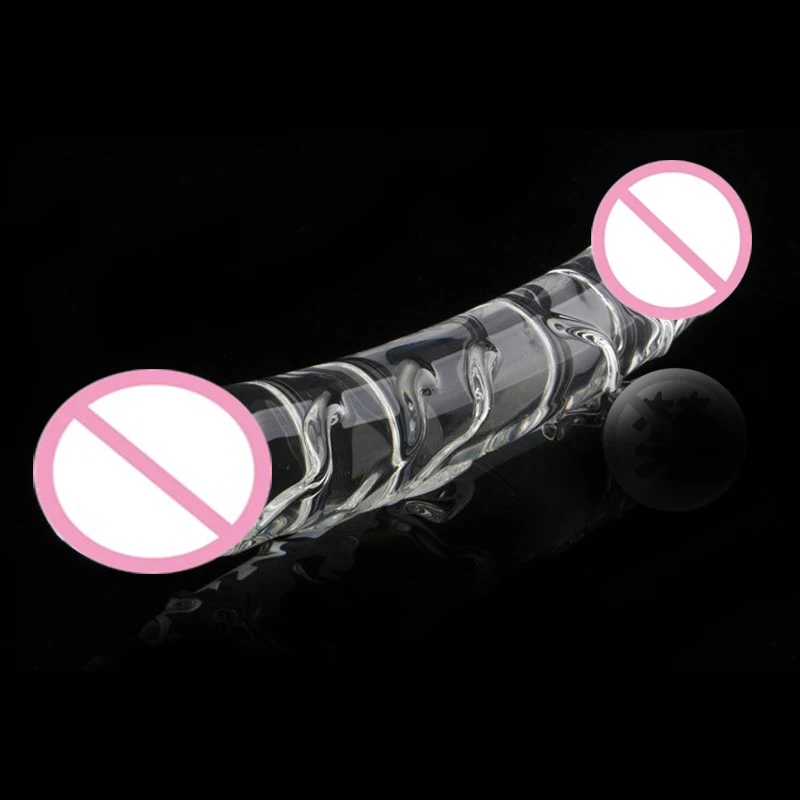 Ребристые реалистичные Двойные головки член пенис стеклянные фаллоимитаторы