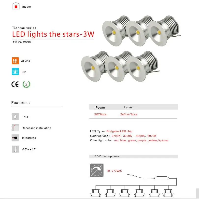 Светодиодный светильник Bridgelux чип изоляция драйвер Диммируемый свет шкафа 3 Вт