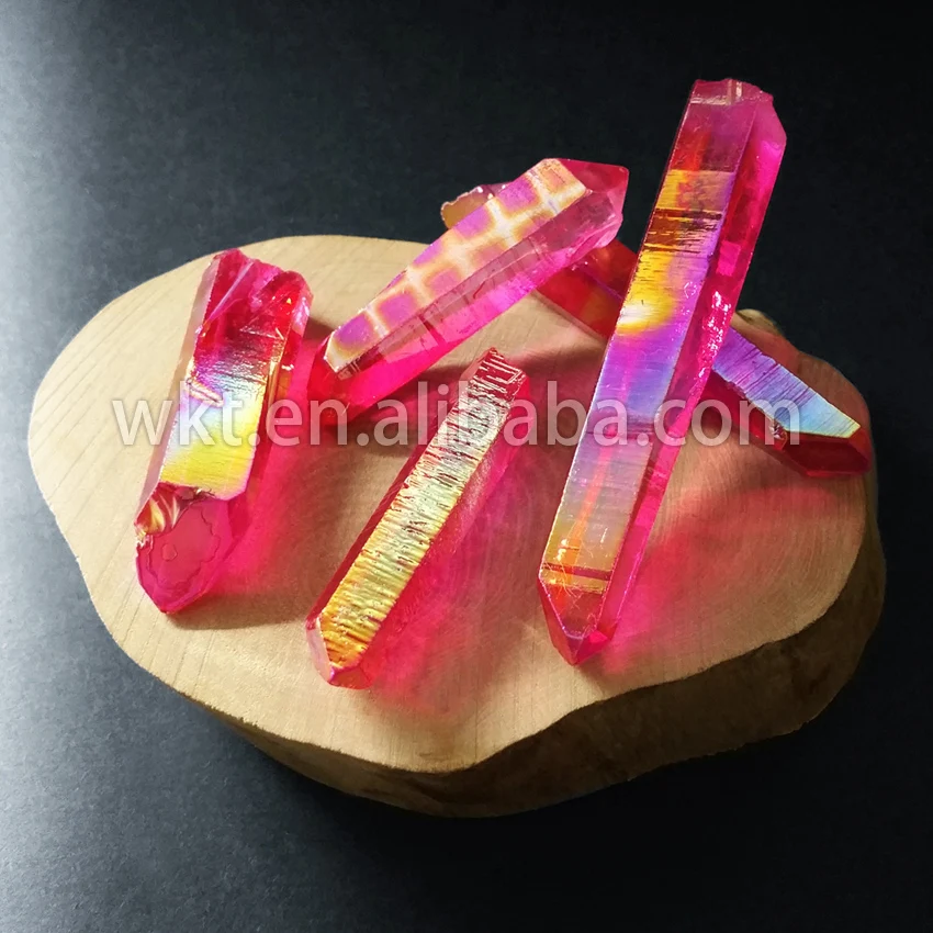 WT G064 ярко розовый Титан аура Кристалл кварц точка красивый сырой титановый для