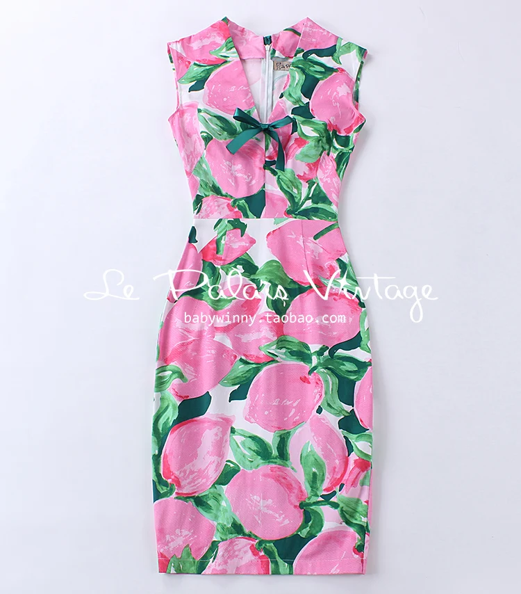 Женское винтажное платье карандаш размера плюс 4xl розовое с лимонным бантом и v