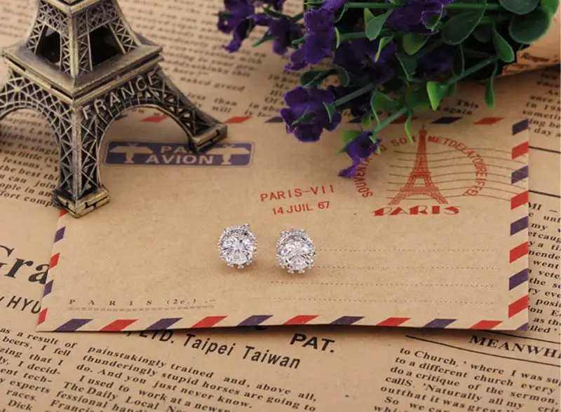 Мужские и женские серьги с короной Almei Серебристые серьги-гвоздики кристаллами