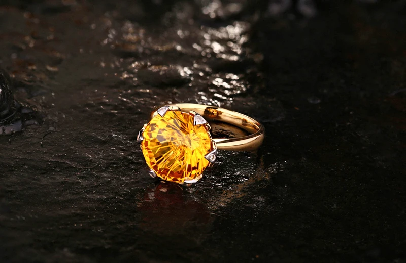 Caimao ювелирные изделия 12 мм круглой огранки 7.21ct цитрин кольцо 14 К золото с природными алмазами