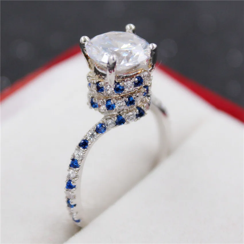 Almei Свадебные 2017 милые кольца с большим камнем для женщин женское кольцо голубым