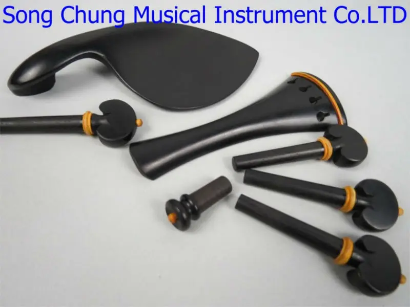 

2 sets 4/4 violin ebony&boxwood fittings parts accessories tailpiece chinrest endpin 4 pegs fittings