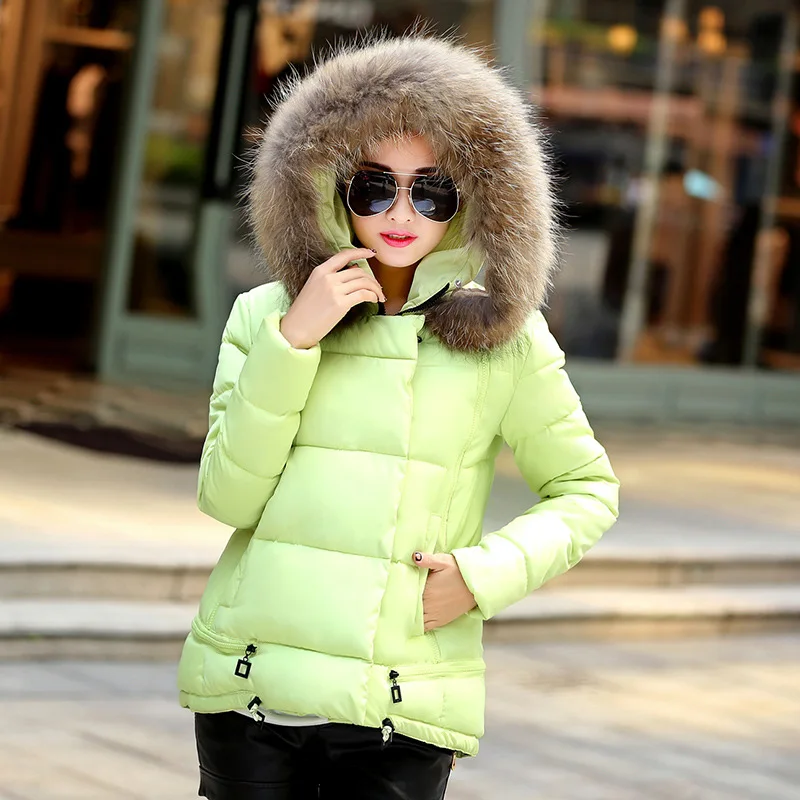 Jacket Coat Women Cotton Down Parkas With Luxury Large Fur Collar Hood Thick Outwear 8 Colors 2015 New Winter Plus M - 3XL