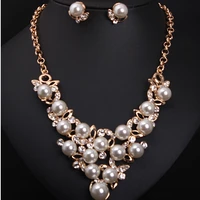 fashion womengirls gold jewelery simulated pearl angle wing statement necklace for bride