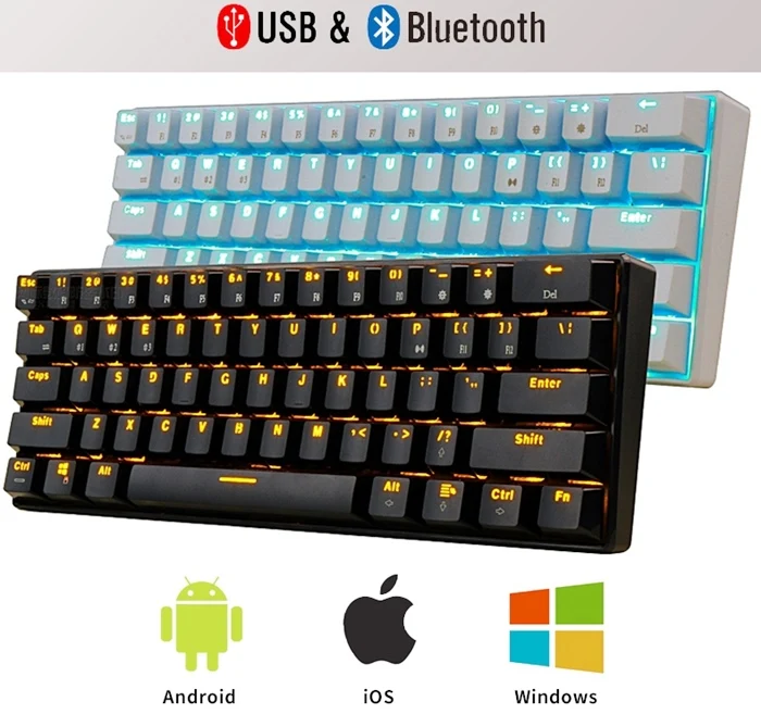 Королевский клудж RK61 мини Портативный 61 Ключ Dual-режим Bluetooth Беспроводной/USB Проводная Механическая клавиатура с подсветкой RK оси/Cherry оси
