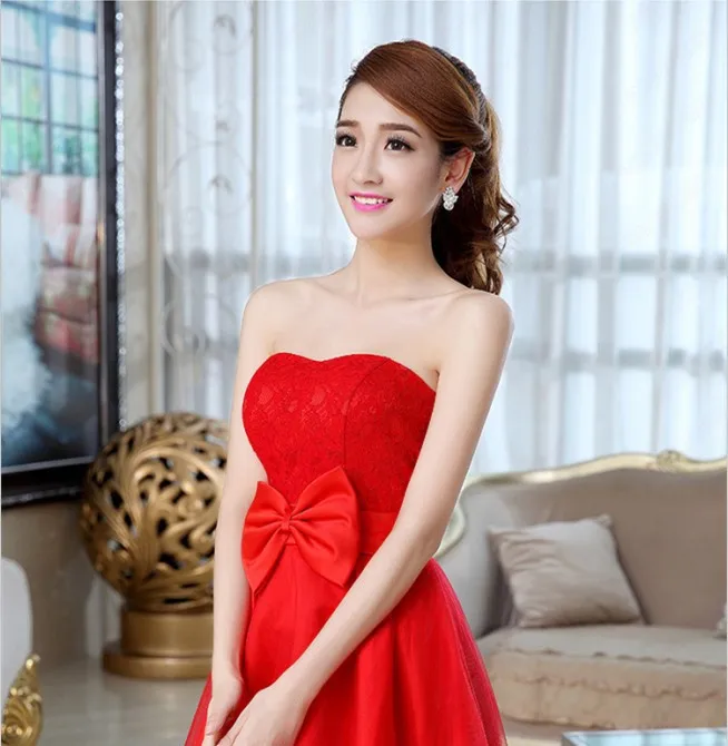 Платье подружки невесты Cheongsam топ-труба Lw-high Формальные платья Асимметричный бант под$50 свадебное платье
