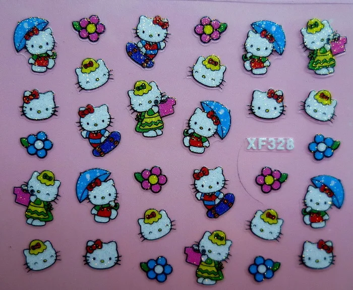 Продавец фабрики 25 компл./лот можно смешивать 3D рисунок «Hello Kitty» 25 конструкции исскуство ногати наклейки с персонажами из мультфильмов украшения XF311-XF334