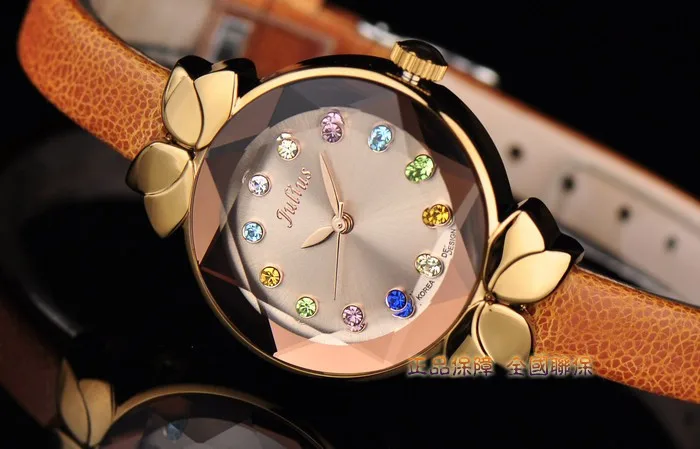 Lady Wrist Watch Quartz Woman Hours Best Fashion Dress Korea Bracelet Brand Leather Multicolored Crystal Knot Julius Box 627