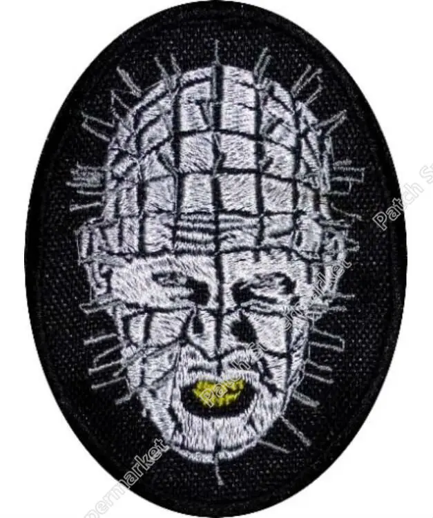 3,7" Hellraiser Pinhead вышитые патч ткань ужас фильм серии свинец Cenobite ТВ фильм Железный на патч аппликация значок эмблема